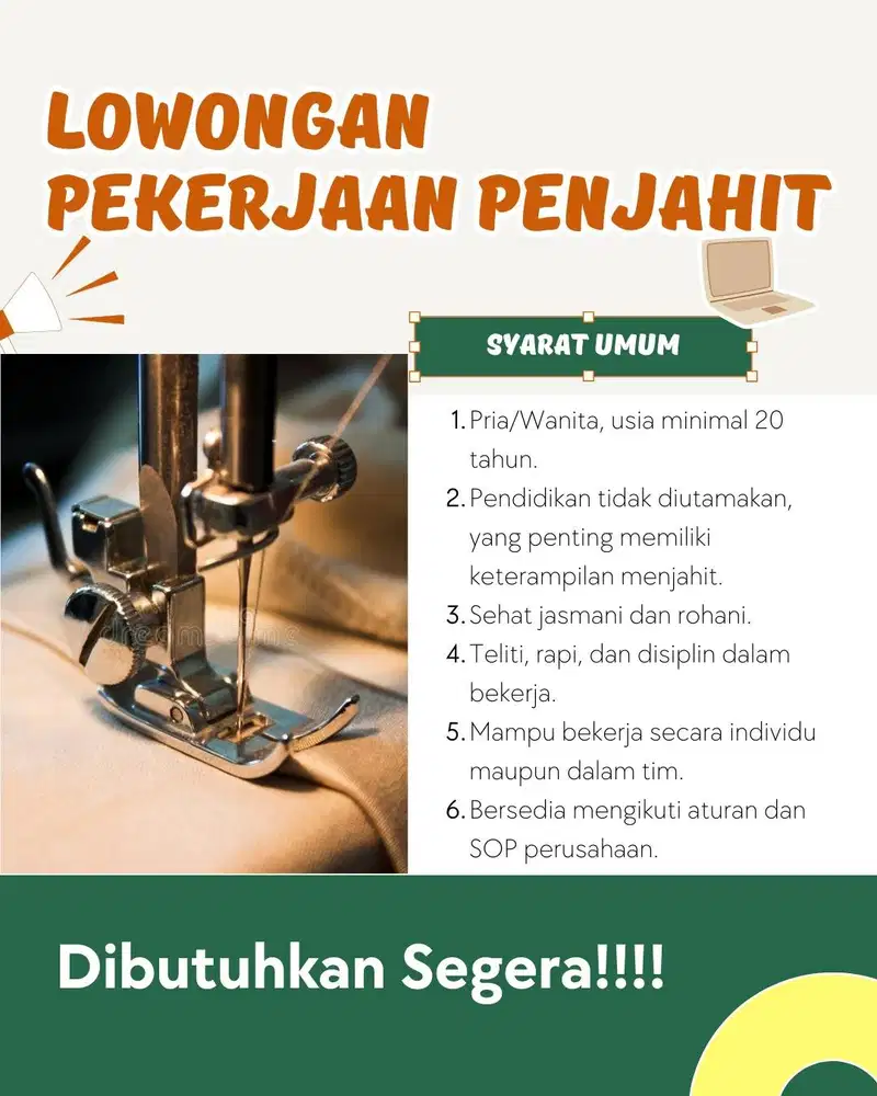 Lowongan Pekerjaan Penjahit