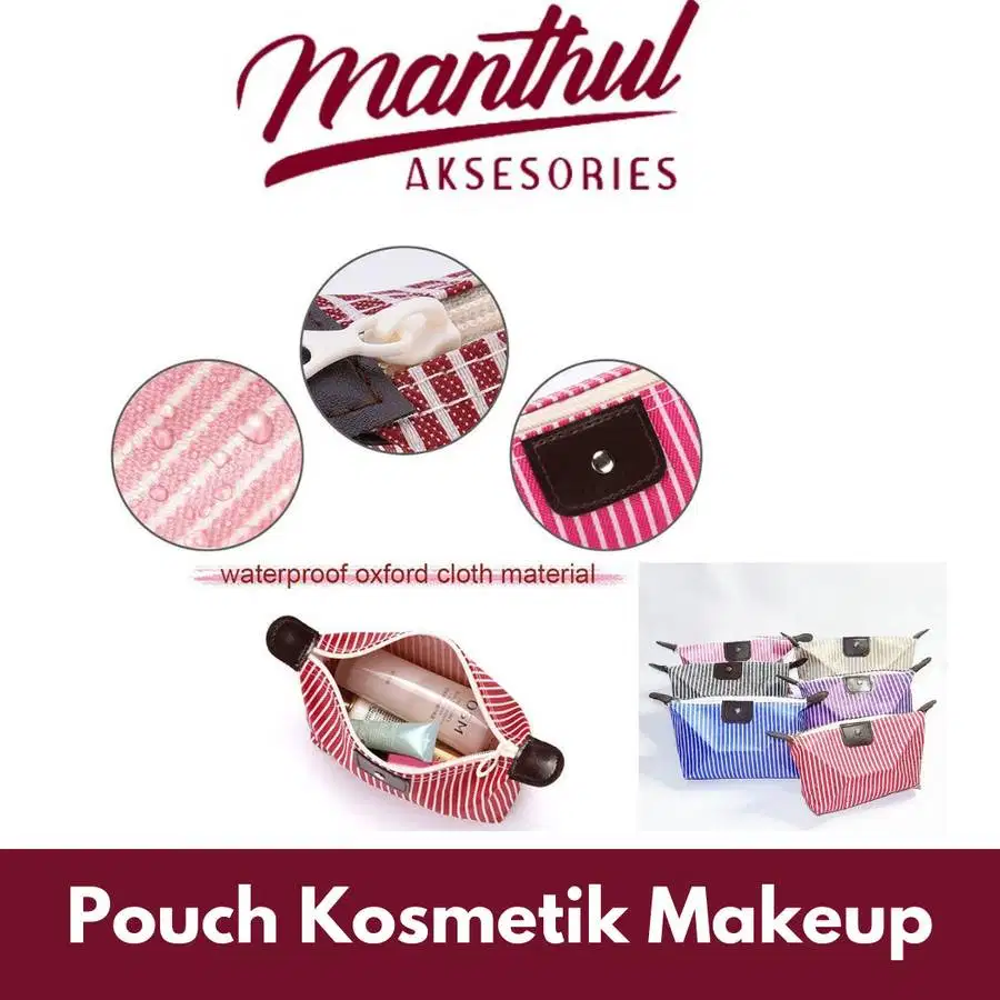 Tas Pouch Kosmetik Makeup Alat Mandi Organizer Anti Air Motif Garis