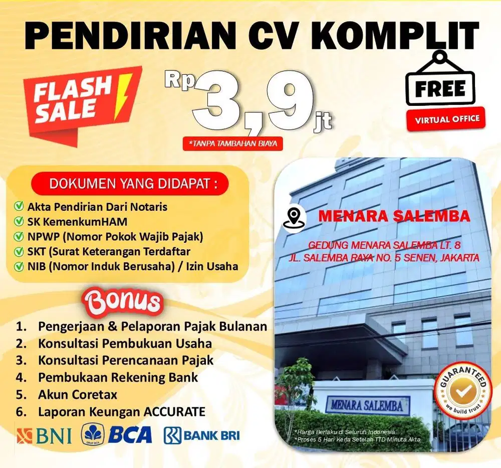 PENDIRIAN PT, CV GRATIS VIRTUAL OFFICE JAKARTA PUSAT