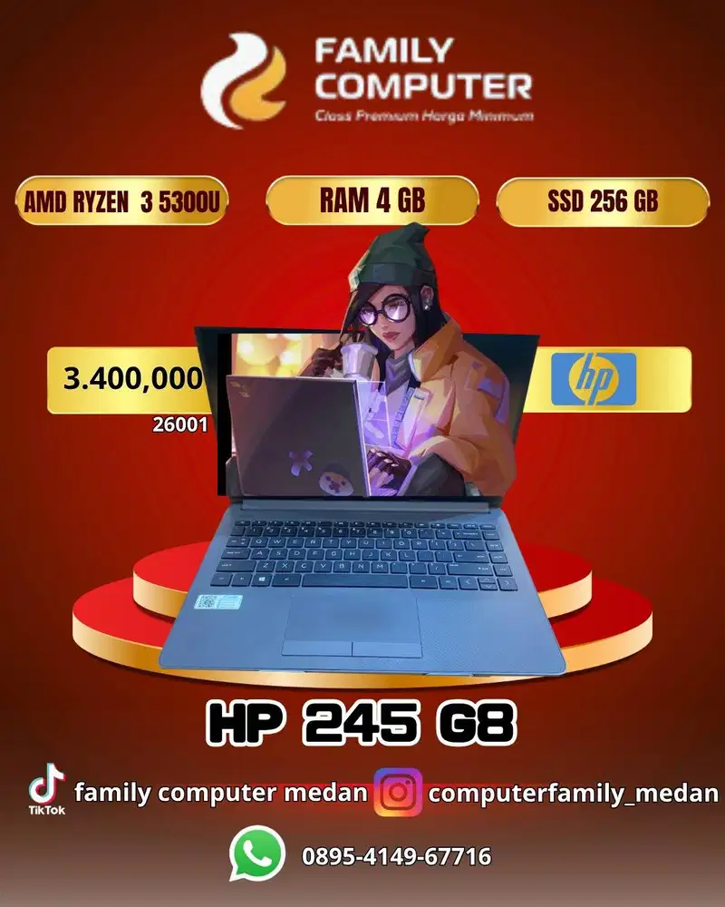 HP 245 G8|AMD RYZEN 3 5300U|RAM 4GB|SSD 256GB