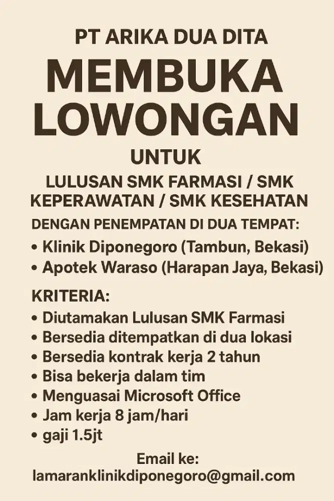LOWONGAN SMK FARMASI BEKASI