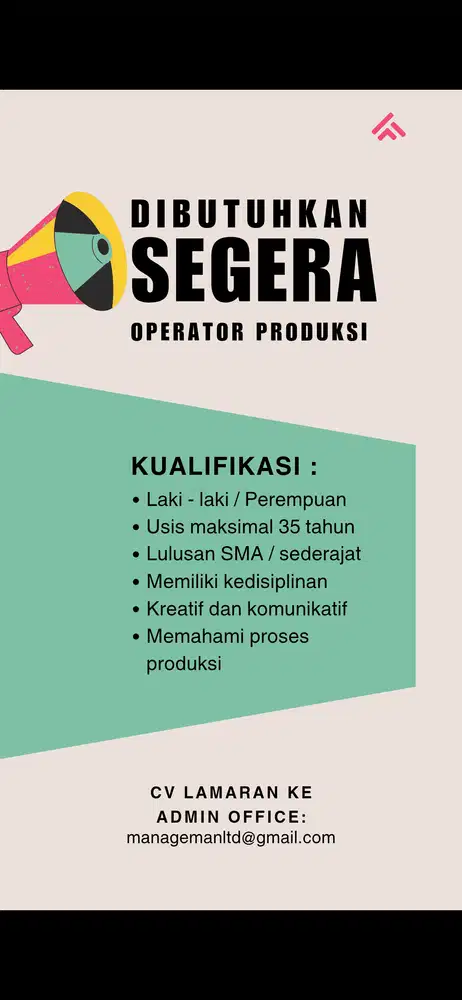 Dibutuhkan karyawan operator produksi