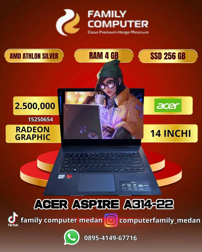 ACER ASPIRE A314-22|AMD ATHLON SIVER|RAM 4GB|SSD 256GB