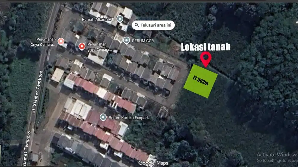 Tanah 502m² di Jalan Slamet Temboro, cemorokandang – 5 Menit ke Tol