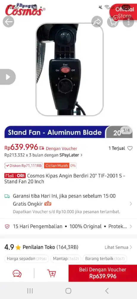 Cosmos Kipas 20 TIF-2001 S -Stand Fan 20 Inch