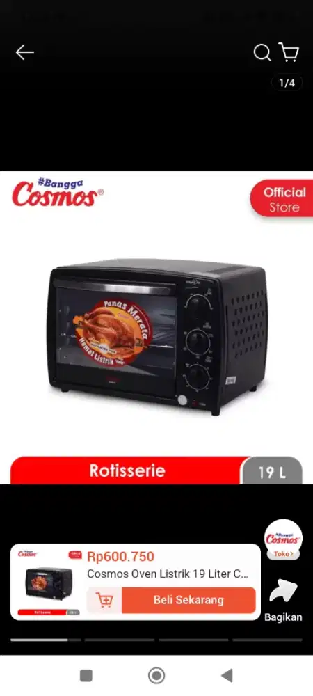 Cosmos Oven listrik 19liter CO-9919 R-BBQ Rotisserie