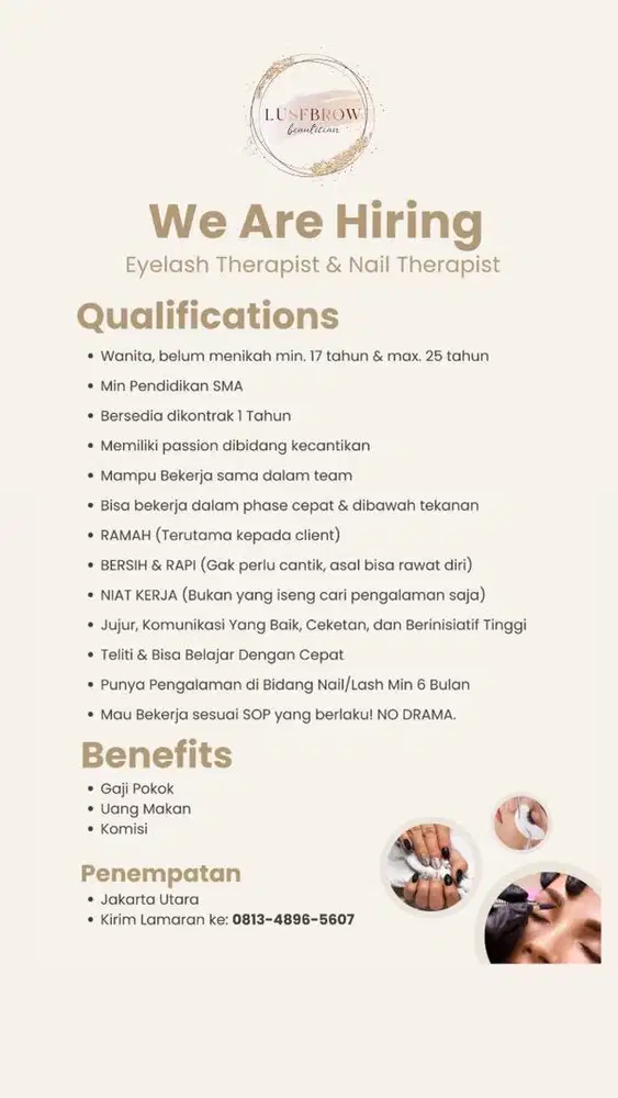 dicari nail & lash terapis berpengalaman