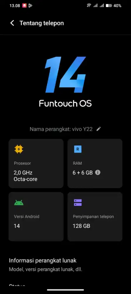 Vivo y22 ram 6+6/128