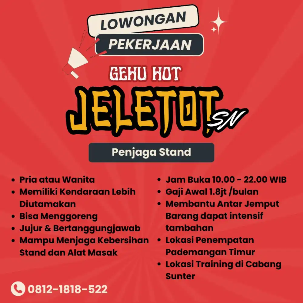 Lowongan Pekerjaan Jaga Stand Tahu Jeletot
