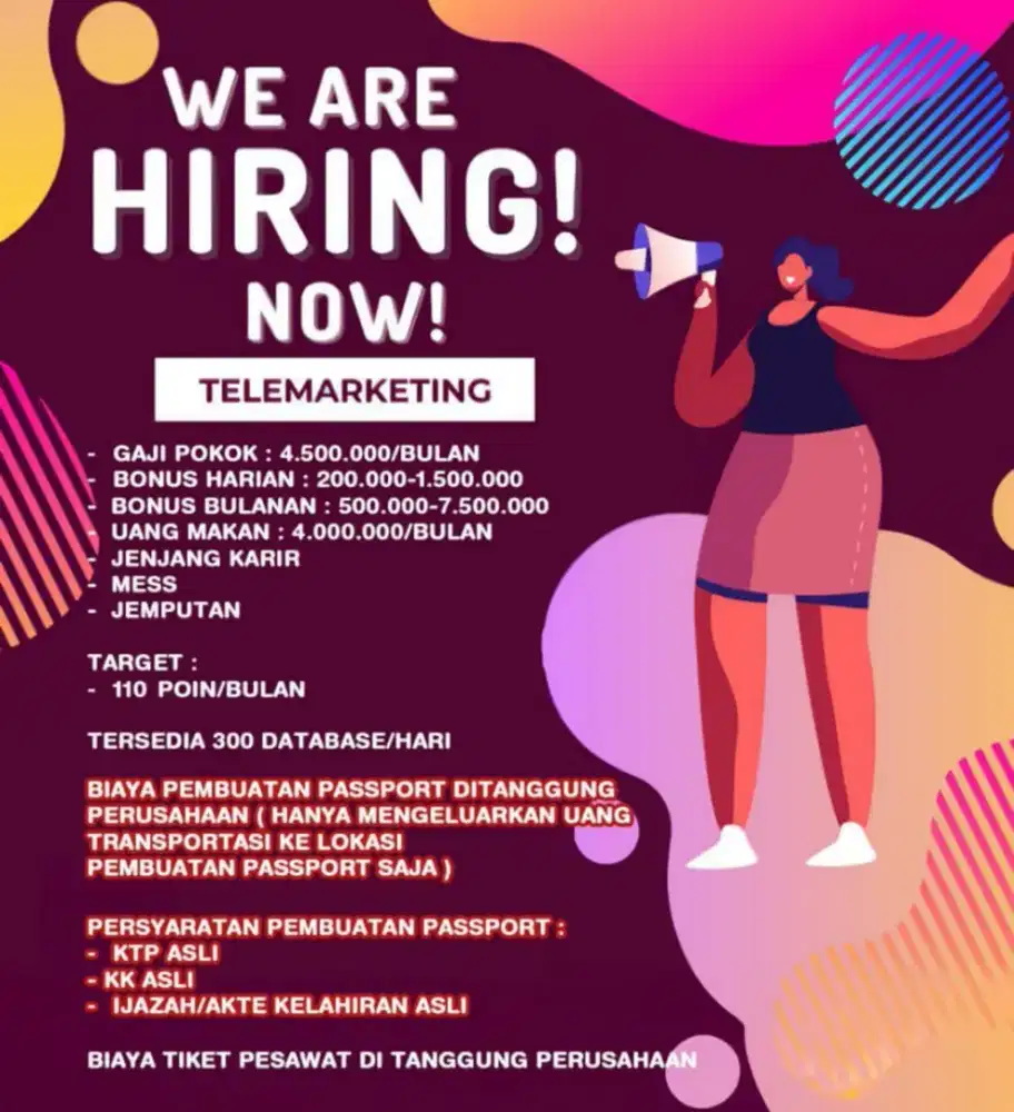 DI CARI TELEMARKETING NON PENGALAMAN DAN BERPENGALAMAN