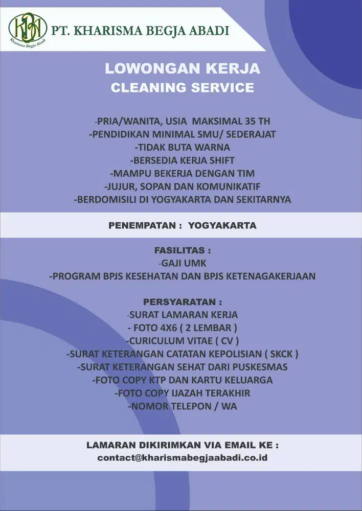 LOWONGAN KERJA CLEANING SERVICE