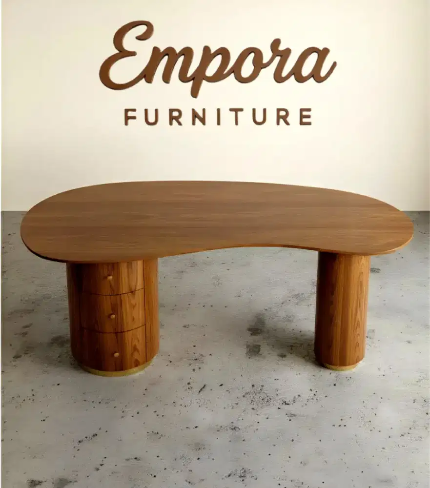 Table Meja Kantor Kayu Jati Solid Desain Unik Modern