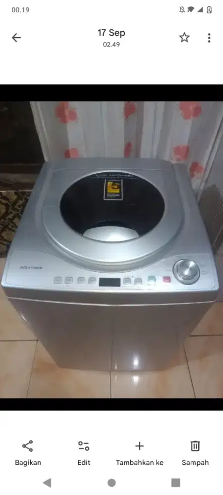 bismillahirrahmanirrahim jual mesin cuci satu lobang merek Polytron