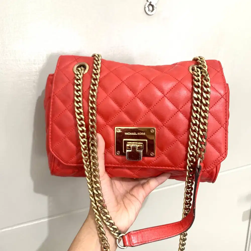 Preloved Tas Michael Kors Sloan Quilted Leather Chain Sling Red