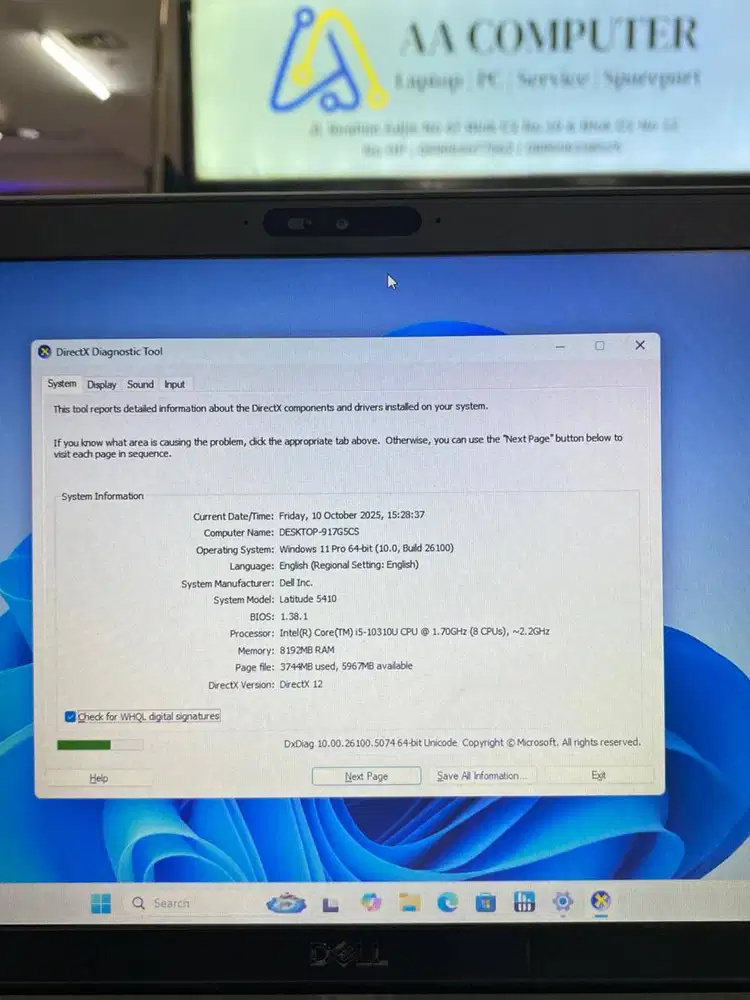 DELL LATITUDE 5410 CORE I5 GEN 10 RAM 8GB SSD 256GB