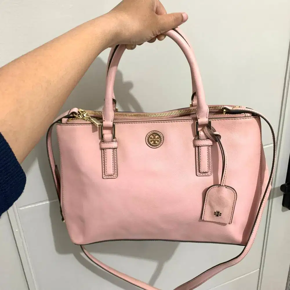 Preloved Tas Tory Burch Robinson Double Top Zip Satchel Soft Pink