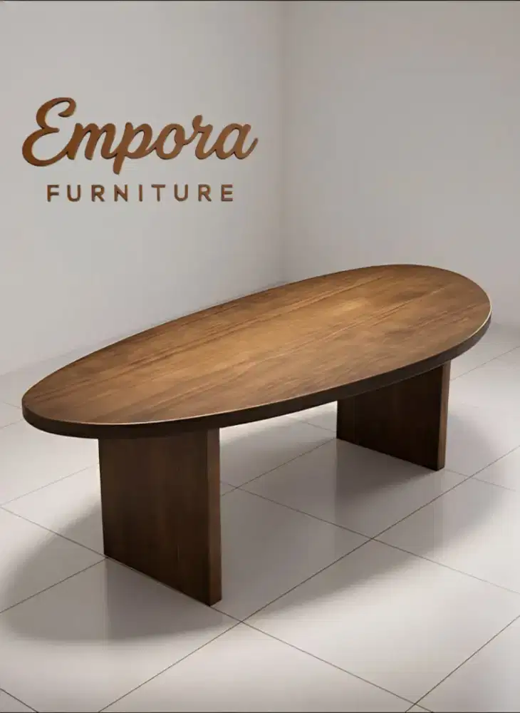 Meja Table Oval Kayu Jati Solid Desain Modern Minimalis
