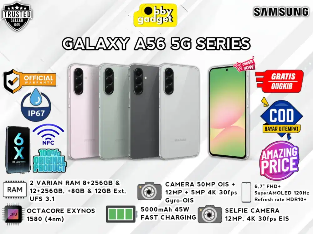 Samsung A56 5G 8+8/256GB,Free TA 25Watt,Baru fresh segel,Garansi resmi