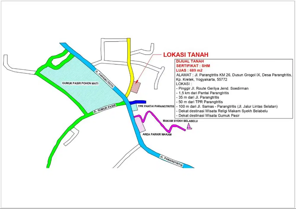 DIJUAL TANAH SHM LUAS 689 M2 DI PARANGTRITIS, YOGYAKARTA