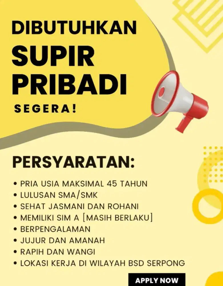Dicari segera SUPIR PRIBADI