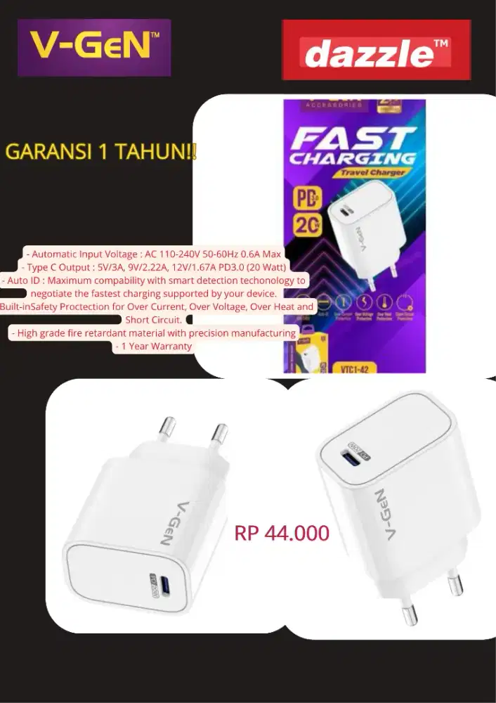 Vgen travel charger type-c