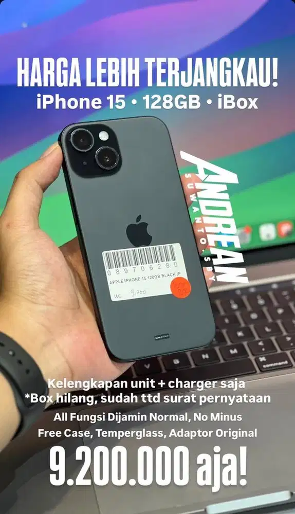 Second iphone 15 128 gb ibox black unit dan charger