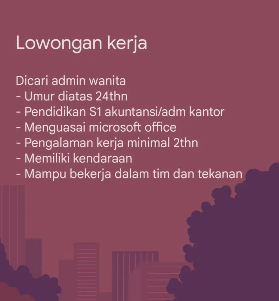 Dicari admin wanita