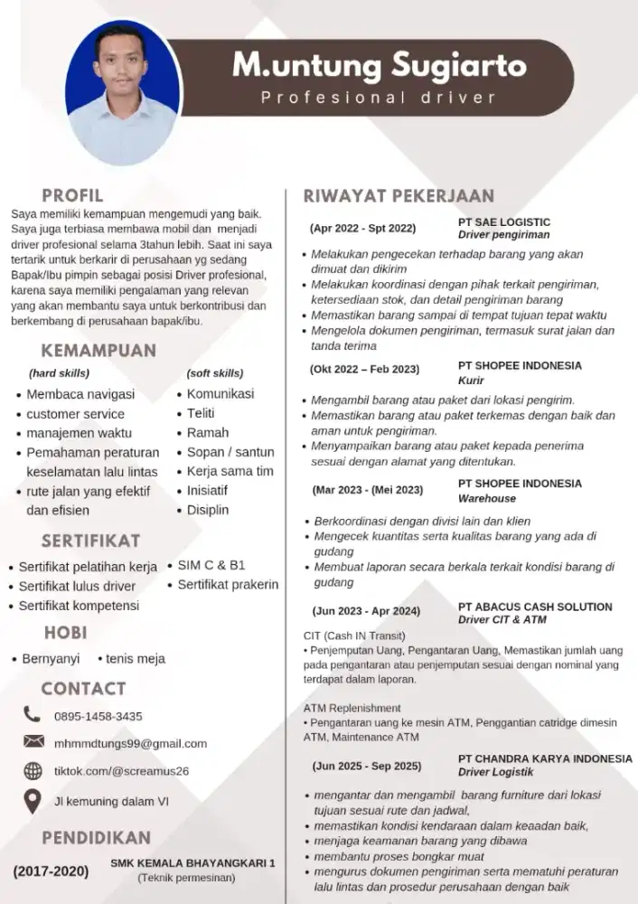 Mencari pekerjaan driver operasional /Lain-Lain