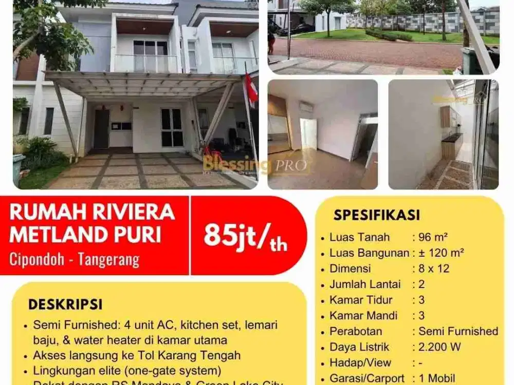 Disewakan RIVIERA Metland puri