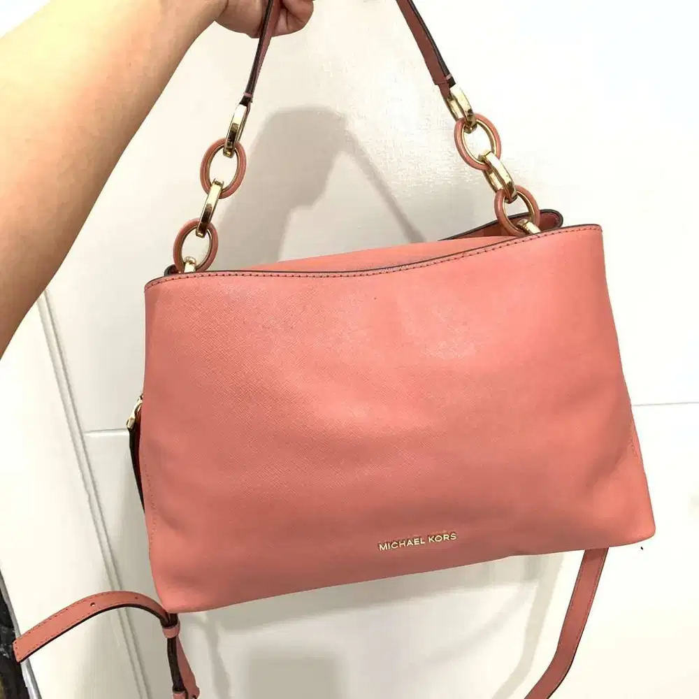 Preloved Tas Michael Kors Portia Shoulder Sling Peach Authentic