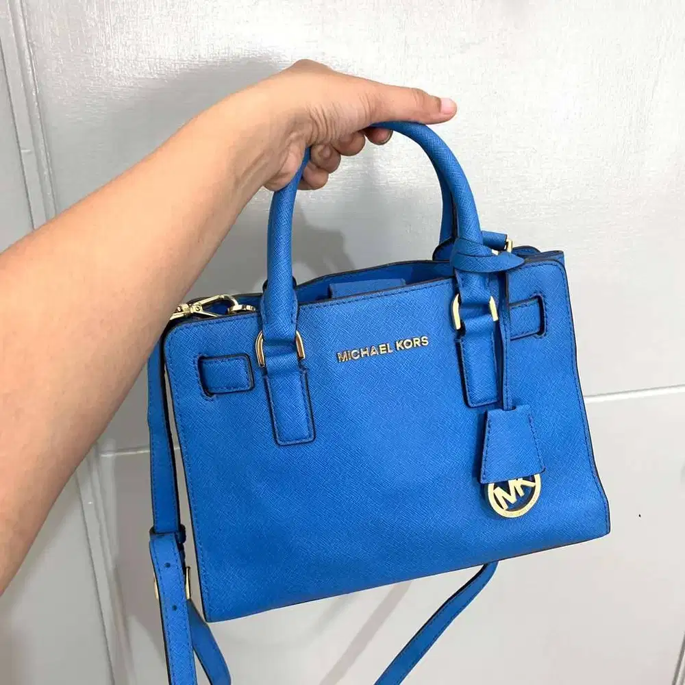 Preloved Tas Michael Kors Dillon Satchel Blue Authentic Original