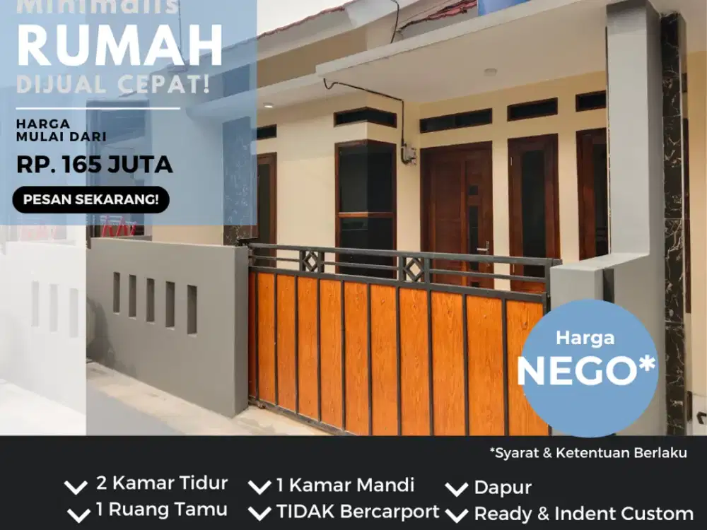 Rumah murah 2 kamar ready dan indent custom dilokasi strategis