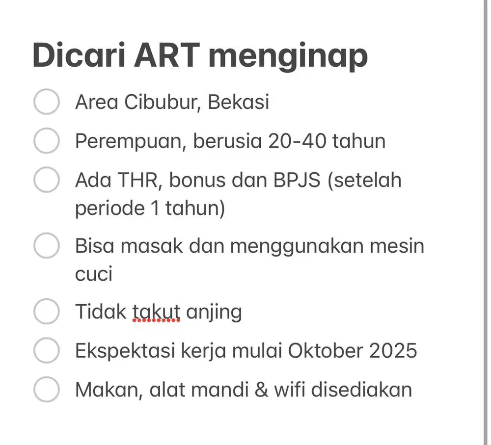Lowongan ART Menginap