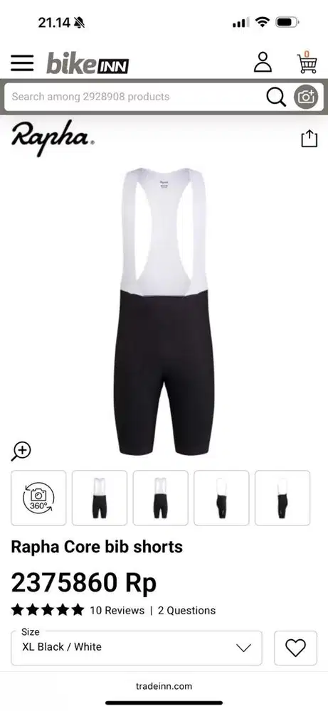 RAPHA TRAINING BIB SHORTS IN BLACK/WHITE original