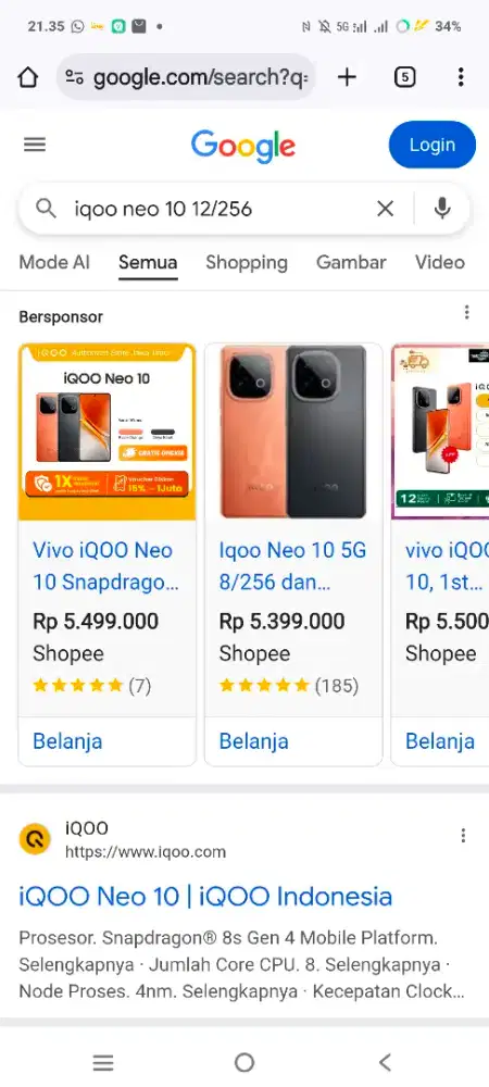 Jual iqoo10 12/256 gb 5G