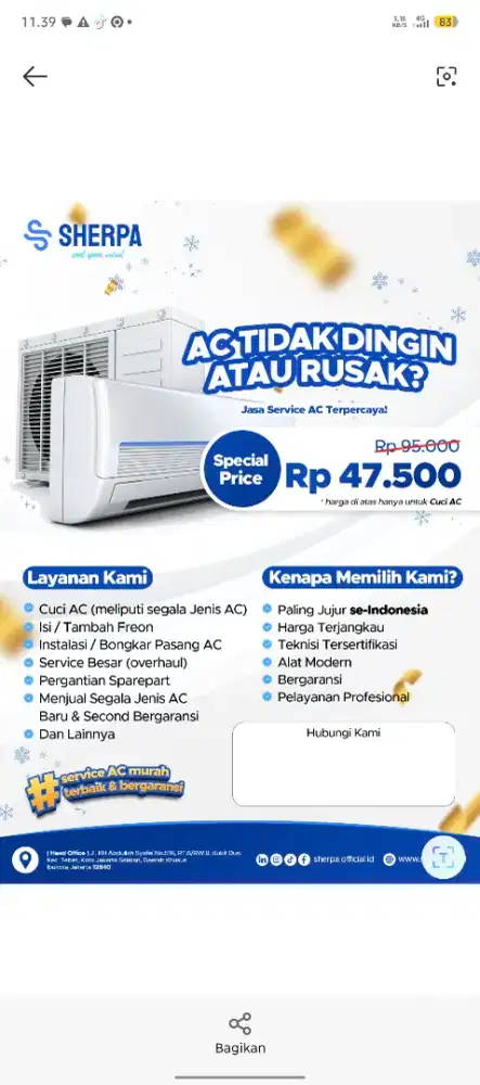 jasa cuci ac 47.500