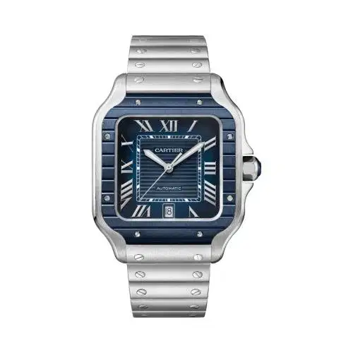 Cartier New Santos 100-L Blue Bezel Blue Dial Bracelet - New in Box