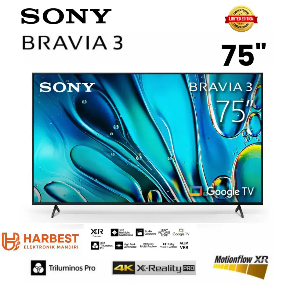 TERMURAH! SONY BRAVIA 3 GOOGLE TV 75 Inch 75S30 Dolby Atmos Triluminos