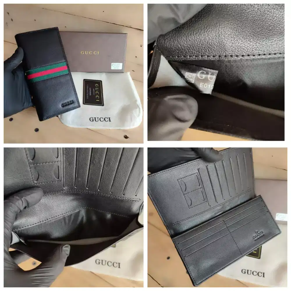 Dompet panjang long wallet gucci black stripe logo leather gc pria