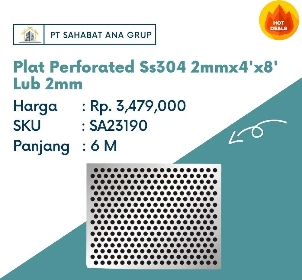 Plat Perforated Ss304 2mmx4'x8' Lub 2mm