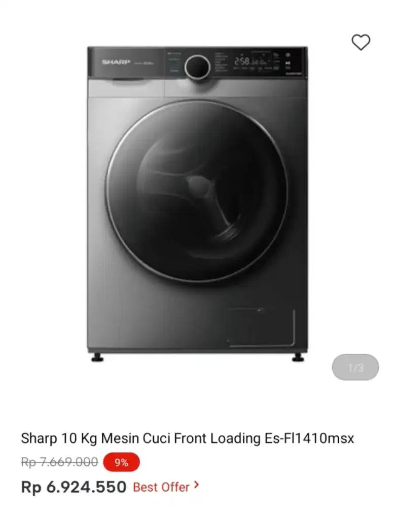 Sharp 10 kg mesin cuci front loading Es-Fl1410msx