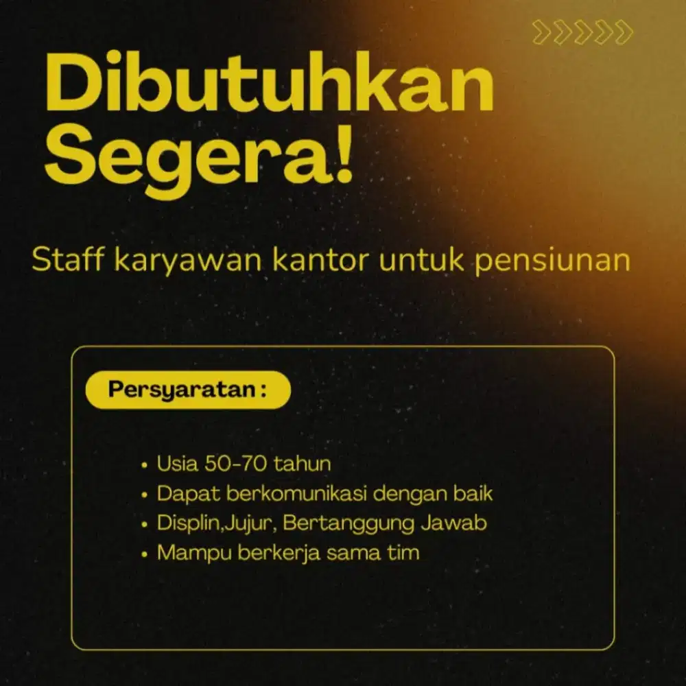 Lowongan Staf Karyawan Kantor Untuk Pensiunan