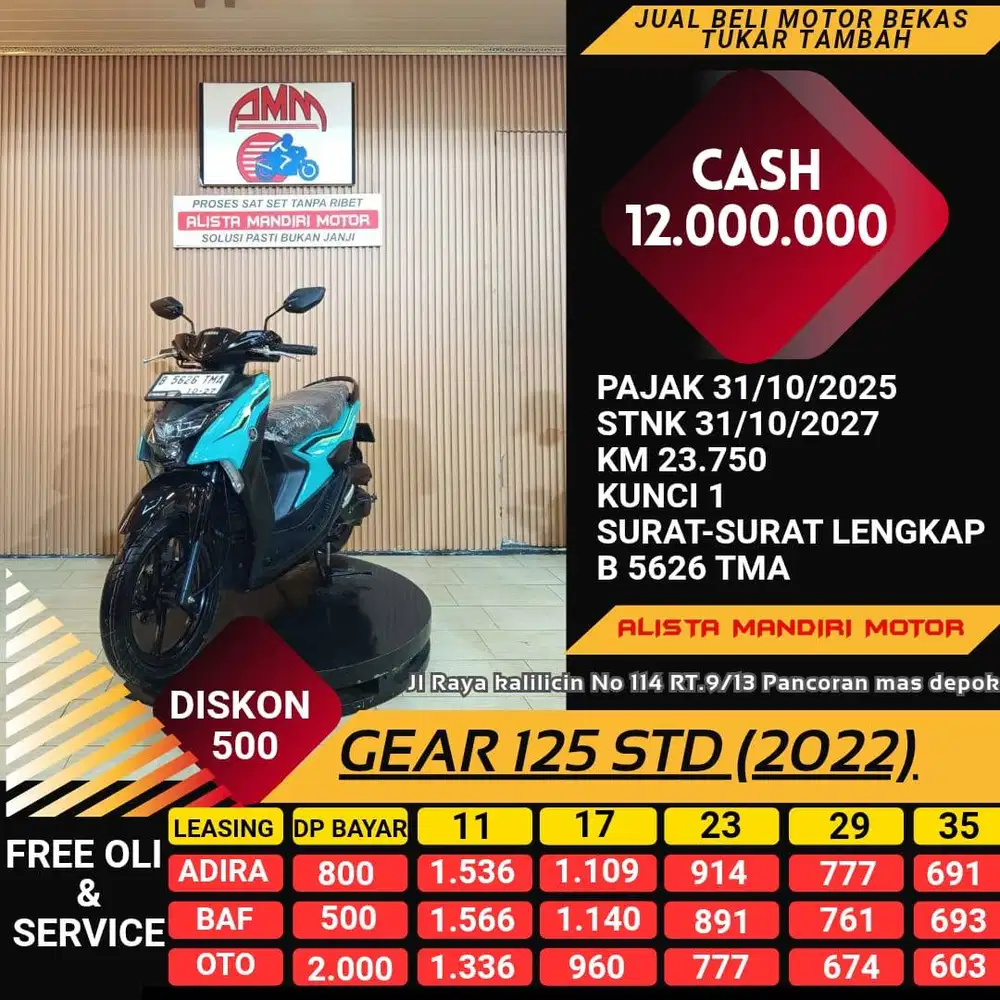 GEAR 125 STD 2022 DP 500 BISA CICILAN CC 0% KREDIVO TOKPED SPAYLETTER