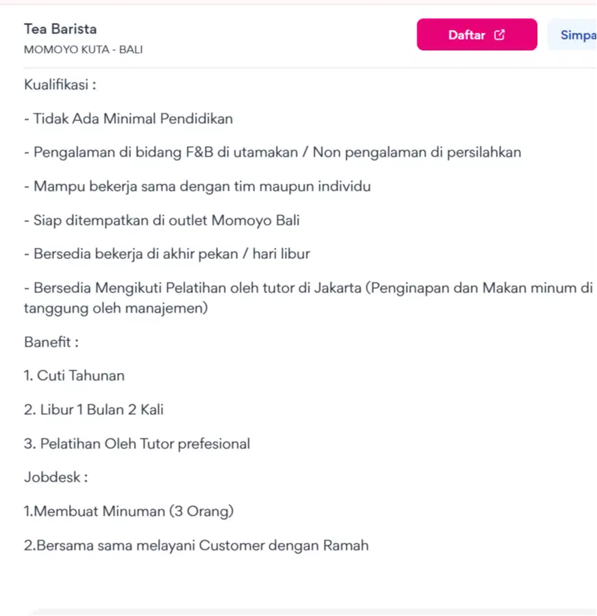 Momoyo Pembuatan Minuman/Crew Bavarage Badung Bali