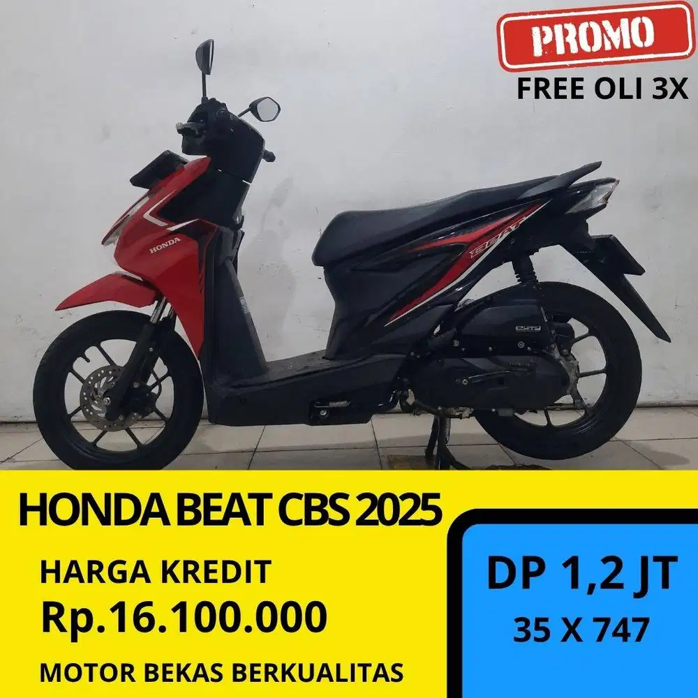 Honda Beat Cbs 2025 Warna merah hitam motor mulus free oli 3x
