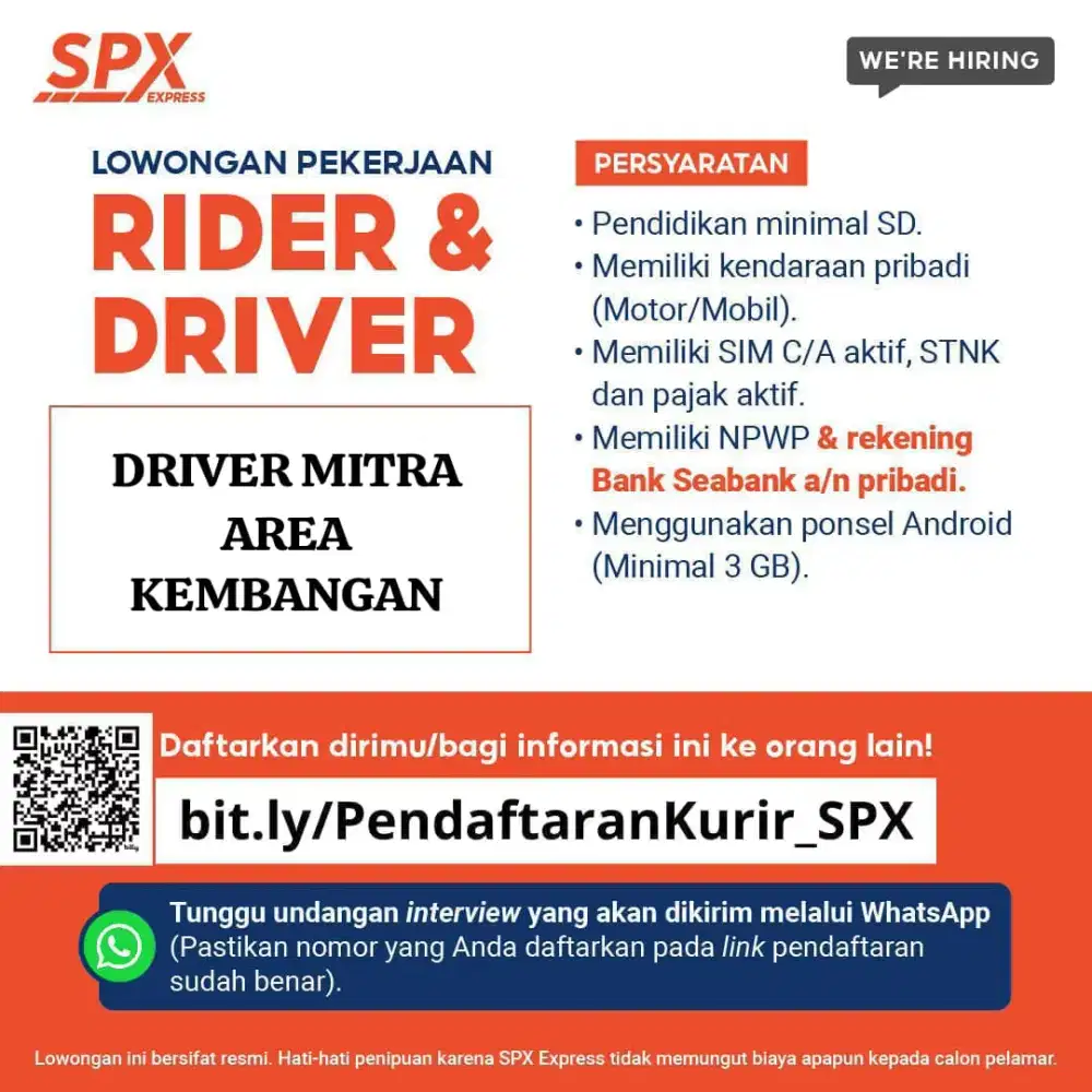 DICARI KURIR MOBIL MITRA SPX EXPRESS AREA KEMBANGAN
