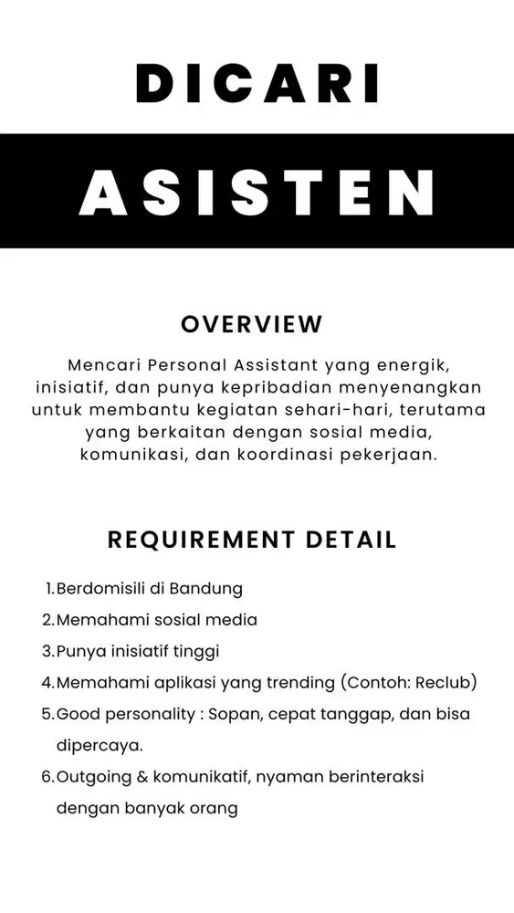 LOKER : DICARI ASISTEN & EDITOR