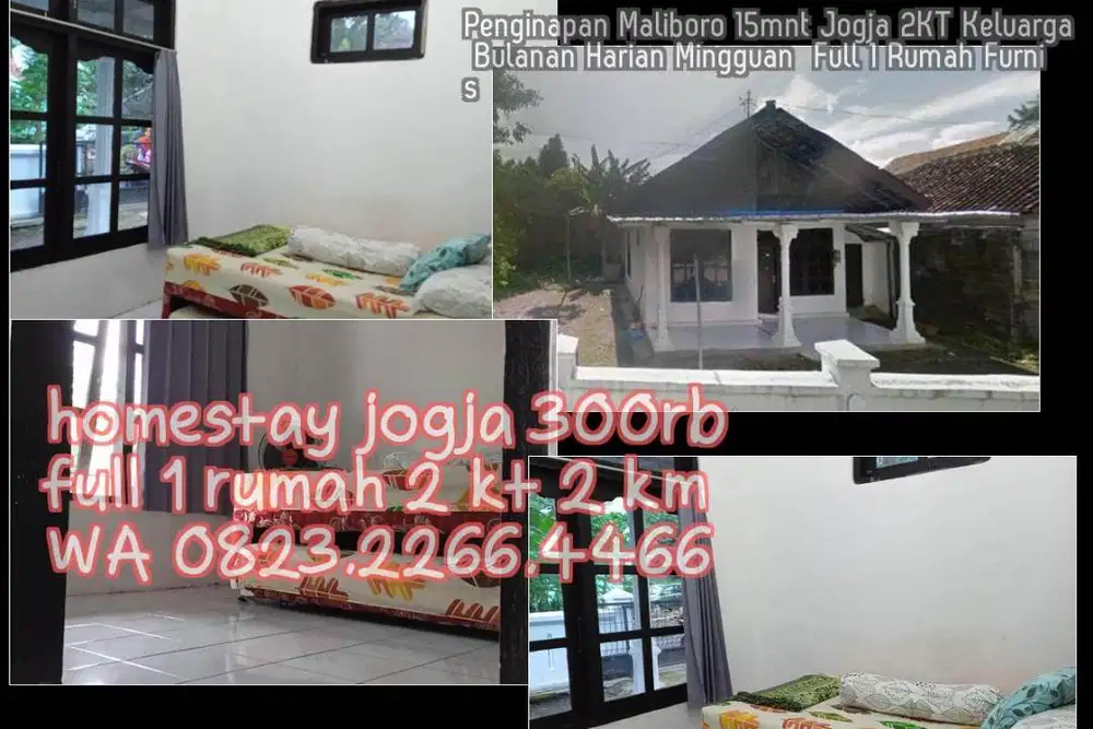 Penginapan Maliboro 15mnt Jogja 2KT Keluarga Bulanan Harian Mingguan