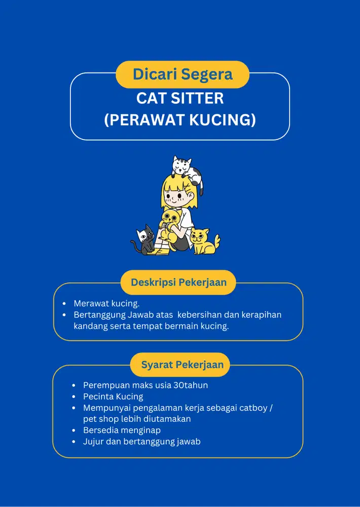 Lowongan Kerja Cat Sitter (Perawat Kucing)