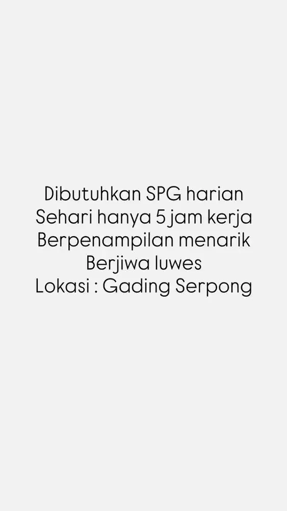 Dicari SPG Harian freelance domisili Tangerang